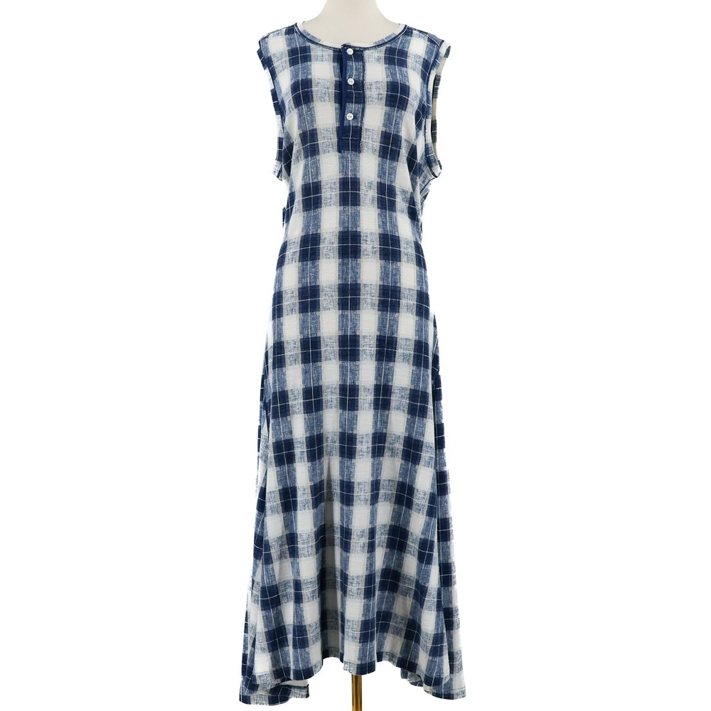 Polo Ralph Lauren Maxi Dress Womens Plaid Henley Thermal Knit XXL Blue White